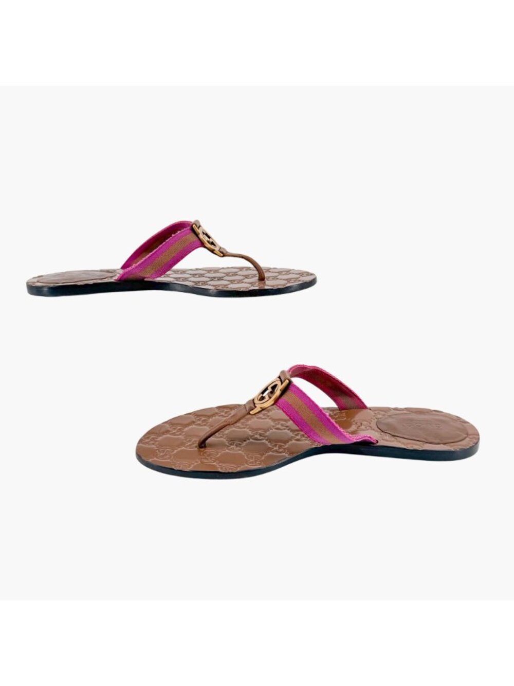Gucci GG Web Stripe Thong Sandals Flat Brown Purple Size 38.5 US 8.5 Women’s - Picture 11 of 15